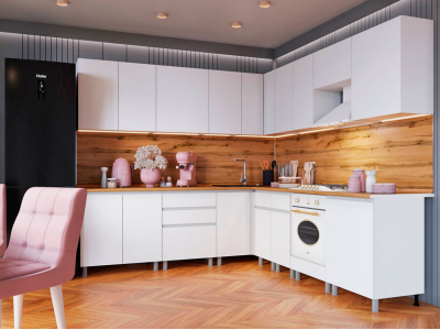 Угловая кухня 260х240 см "Плейона" белая