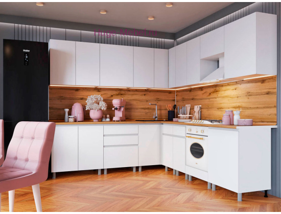 Угловая кухня 260х240 см "Плейона" белая