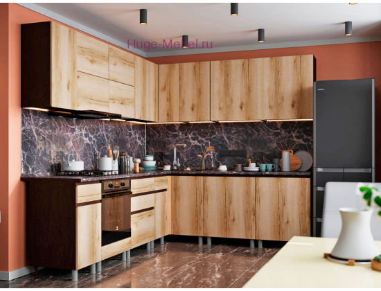 Угловая кухня 260х220 см "Плейона" венге+дуб делано