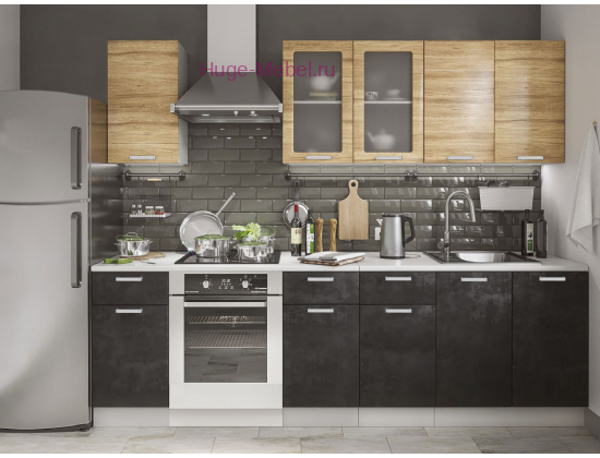 Кухня 2 метра "Бетон чёрный +дуб Сонома"