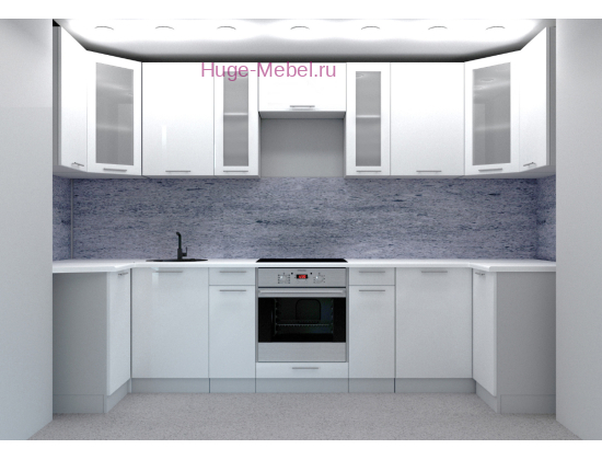 П-образная кухня "Ксения" белый глянец