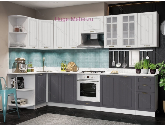 Угловая кухня 130х320 "Мария графит+белый"