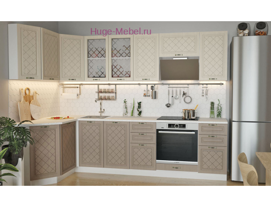 Угловая кухня 130х280 "Модена ваниль+кофе"