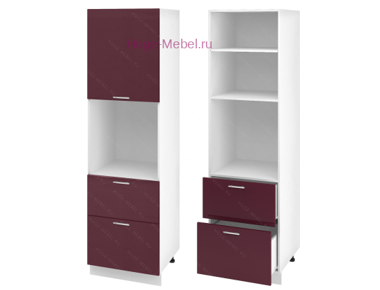 Пенал кухонный с нишей и ящиками 600 Ксения (бордо)