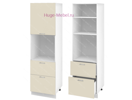 Пенал кухонный с нишей и ящиками 600 Ксения (ваниль)