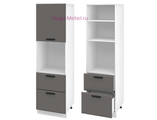 Пенал кухонный с нишей и ящиками 600 Призма (асфальт супермат)