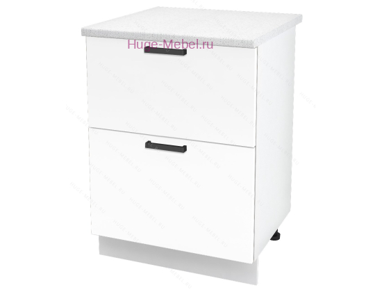 Кухонный шкаф под мойку 600 с двумя ящиками Пасаденна (белый бриллиант)