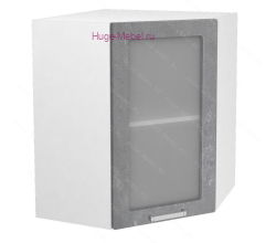 Угловой шкаф подвесной со стеклом 600 Бетон (бетон серый)