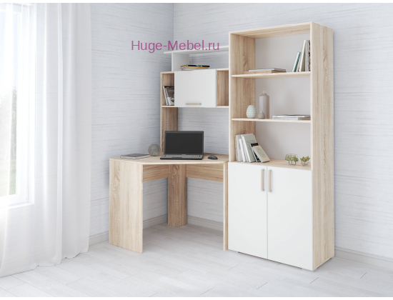 Компьютерный стол со стеллажом "Квартет-12 сонома/белый"