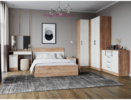 Спальня с угловым шкафом "Вегас" крафт