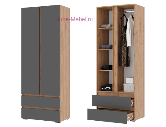 Шкаф 2-х створчатый "Хелен ШК 01" графит+крафт