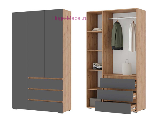 Шкаф 3-х створчатый с ящиками "Хелен ШК 06" графит