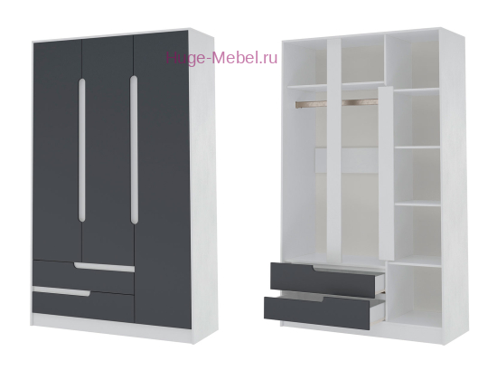 Шкаф 3-х створчатый "Гавана" графит/белый