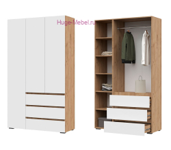 Шкаф 3-х створчатый с ящиками "Хелен ШК 06" белый +вотан