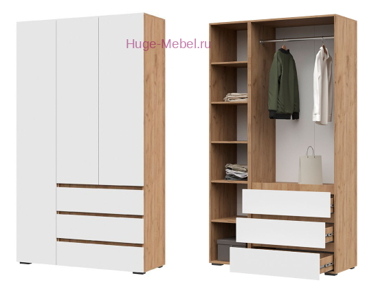 Шкаф 3-х створчатый с ящиками "Хелен ШК 06" белый +вотан