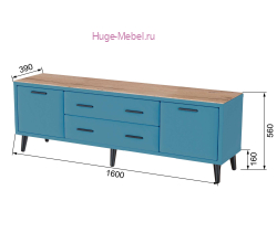 ТВ тумба 1.6 метра "Пай" велюр светло-голубой +дуб канадский