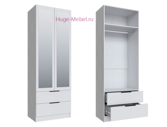 Шкаф 80 см с 2 ящиками и зеркалом "Мадрид" белый