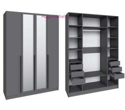 Шкаф "Мадрид" 1,6 м с 6 ящиками внутри с зеркалом графит